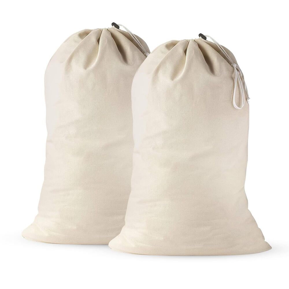 Large Cotton Laundry Bags 24x36 Inch with Drawstring, Heavy Duty Travel